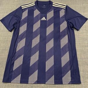 Adidas Climalite Soccer Jersey Mens XL Navy Blue White Geometric Stripe Graphic